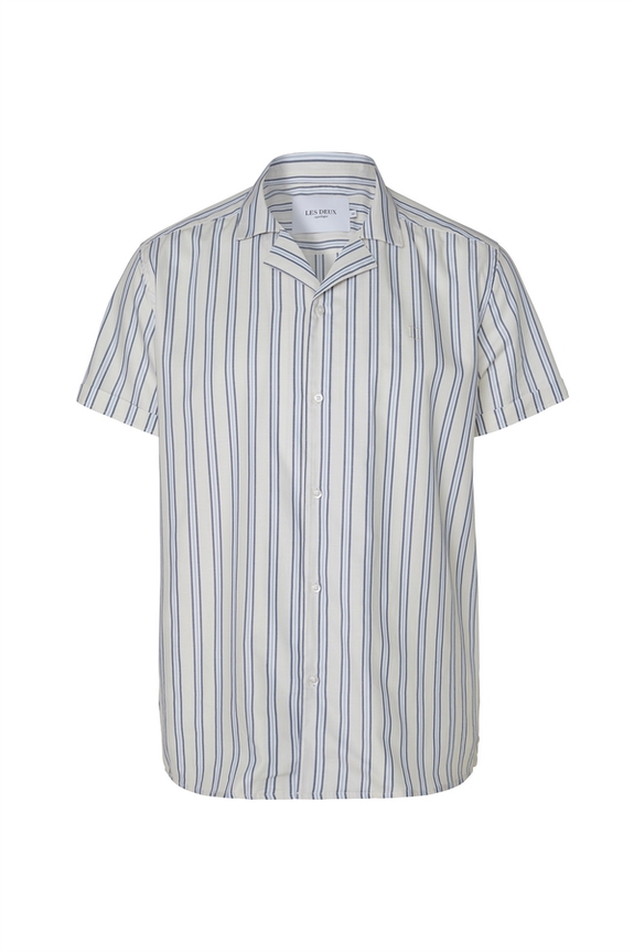 Les Deux Simon Stripe ss Poplin shirt - Off White/Dark Navy